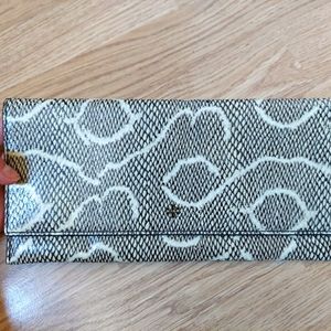 Tory Burch slim snake print wallet clutch
